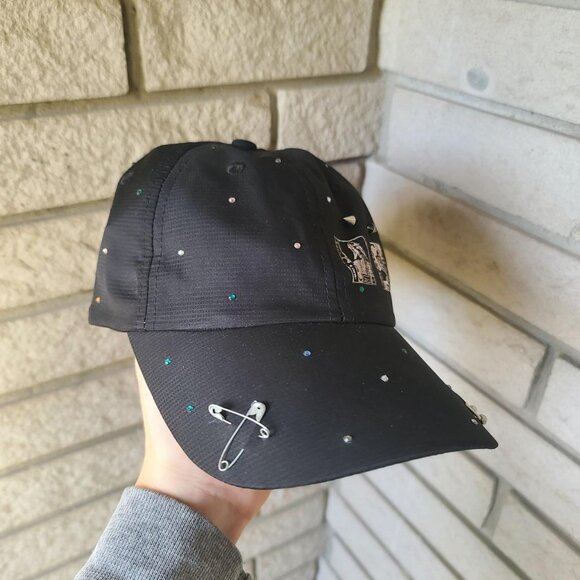 Custom "5moker's Cap 2.0" rhinestone/pierced black strapback dad cap - Picture 2 of 5